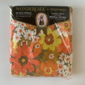 Vintage 1970s Wondercale by Springmaid Percale Floral Double Fitted Sheet - NIP